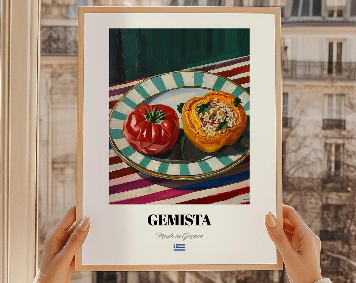 Rustic Gemista Greek Stuffed Peppers and Tomatoes Food Art Poster