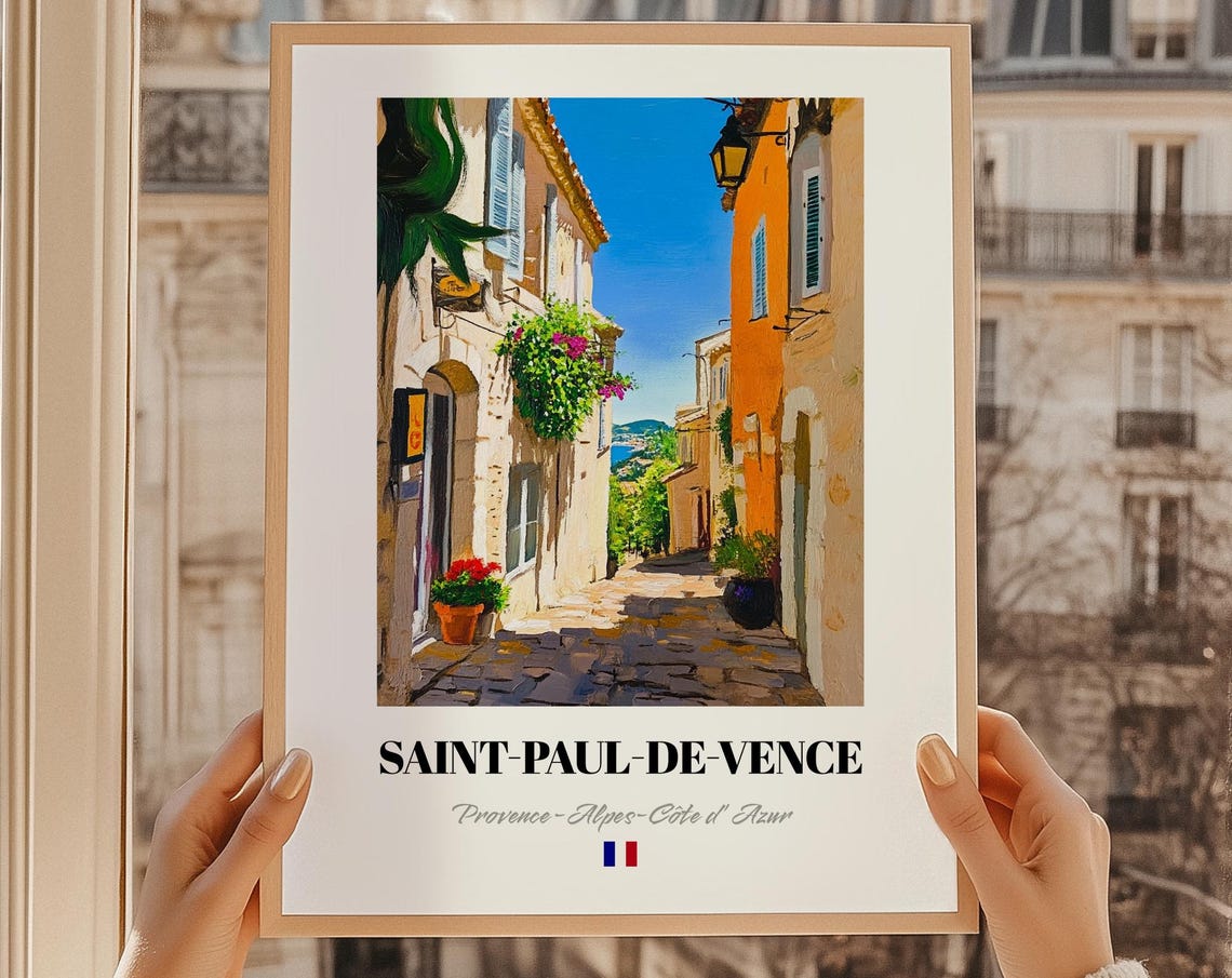 Saint-Paul-de-Vence Provence Sunlit Village Lane Oil Painting Poster