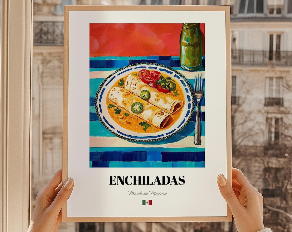 Enchiladas Made in Mexico Plate Festive Colorful Food Art Poster