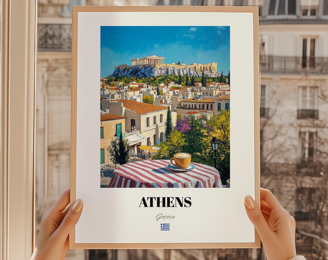 Athens Greece Travel Poster Acropolis Parthenon Painting City Wall Decor