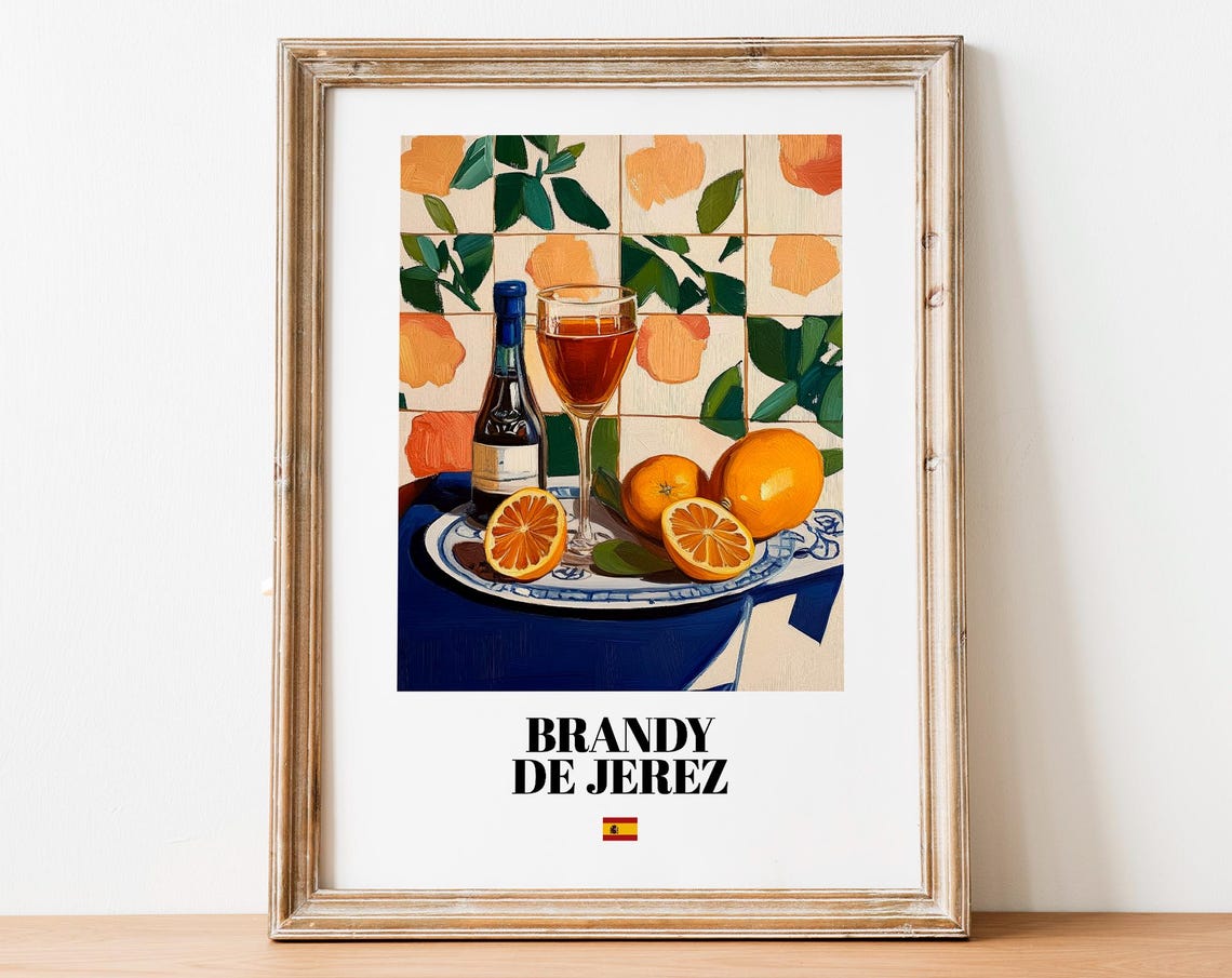 Spanish Brandy De Jerez Art Print Poster Fine Spirits Artwork For Bars And Restaurants