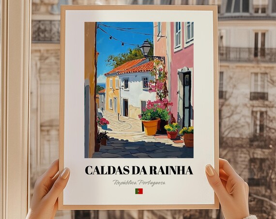 Caldas da Rainha Portugal Street Painting Flowers Travel Art Poster