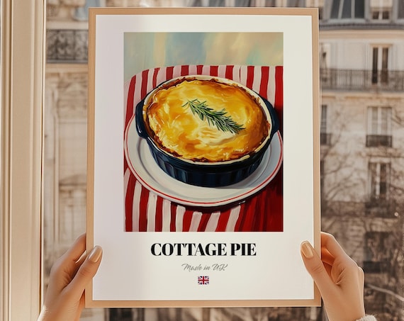 Classic British Cottage Pie Savory Recipe Artwork Illustration Poster