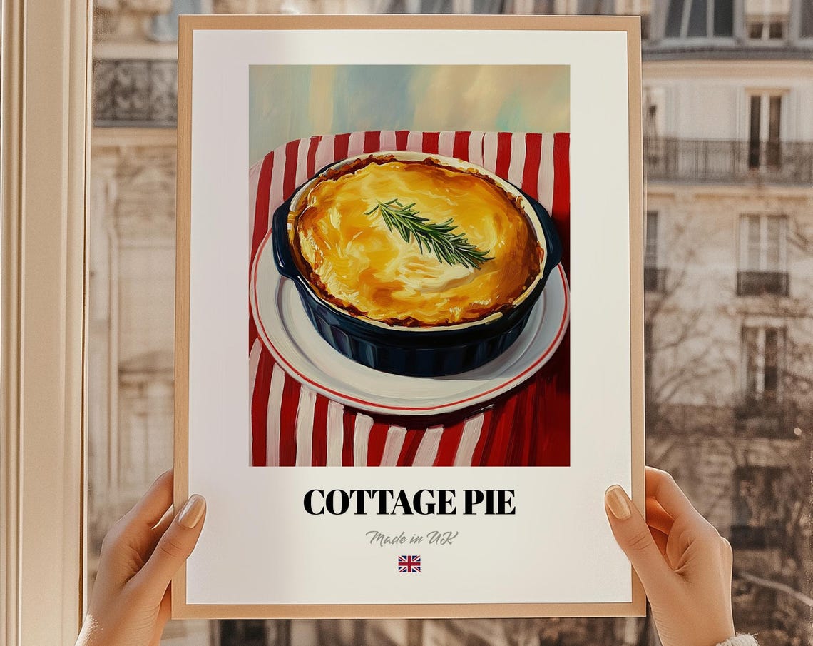 Classic British Cottage Pie Savory Recipe Artwork Illustration Poster