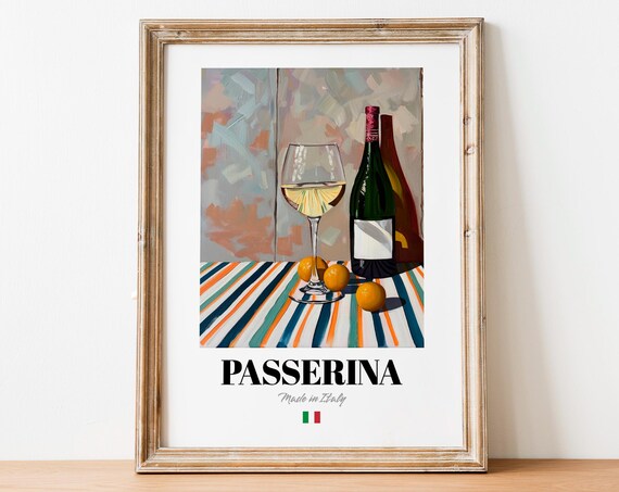 Passerina Italian White Wine Still Life Painting Glass Bottle Citrus Poster