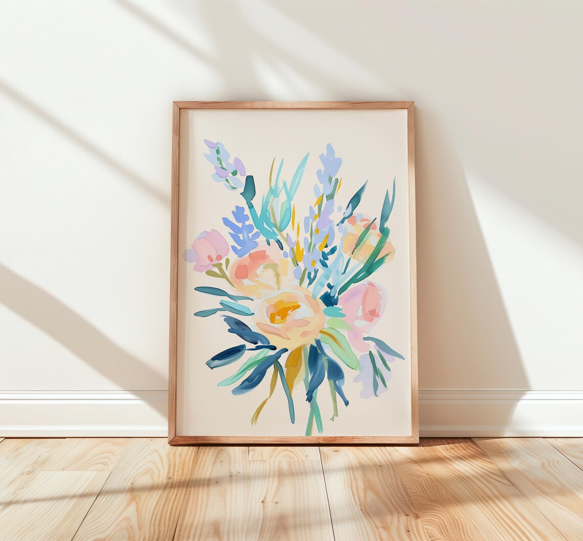 Pastel Flower Bouquet Watercolor Art Soft Dreamy Nursery Print