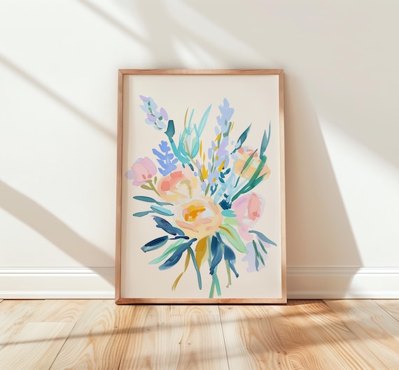 Pastel Flower Bouquet Watercolor Art Soft Dreamy Nursery Print