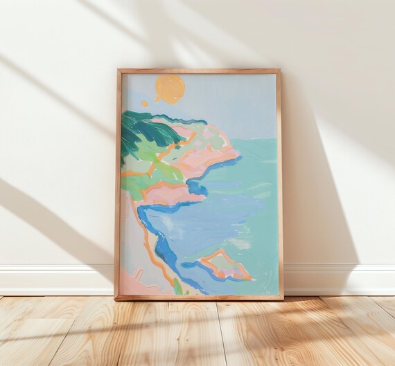Pastel Coastal Map Abstract Seascape Dreamy Nursery Art Poster