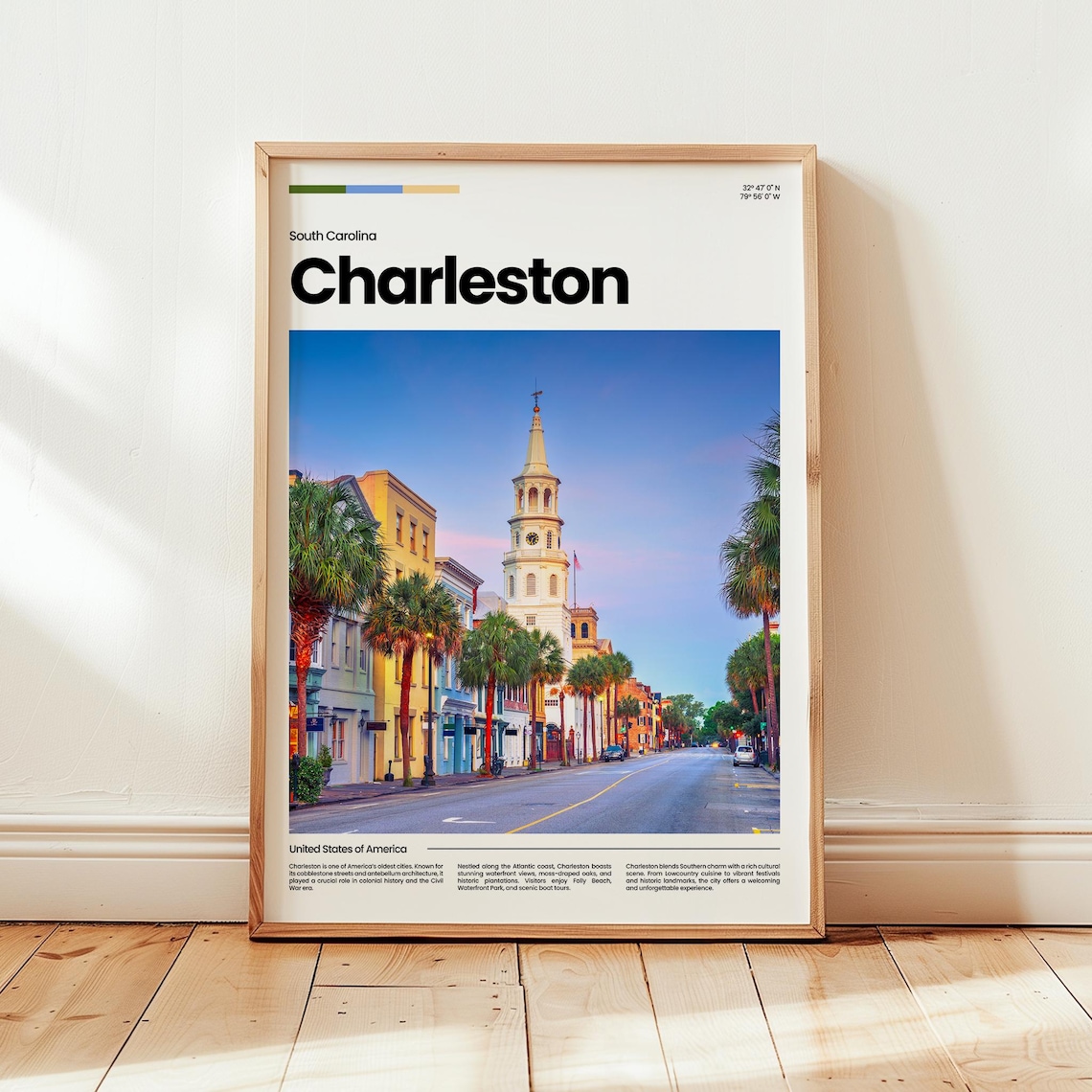 Charleston South Carolina Travel Poster With Church Steeple Street
