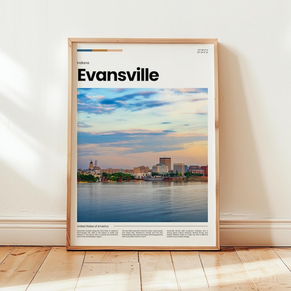 Evansville Indiana Riverfront Skyline Sunset Travel Photo Poster