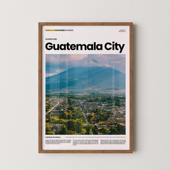 Guatemala City Volcano Valley View Central America Travel Poster