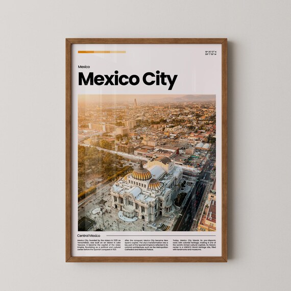 Mexico City Bellas Artes Golden Hour Skyline Modern Travel Poster