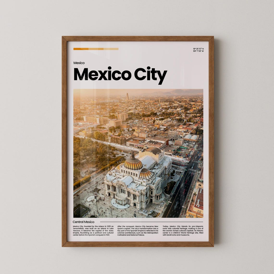 Mexico City Bellas Artes Golden Hour Skyline Modern Travel Poster
