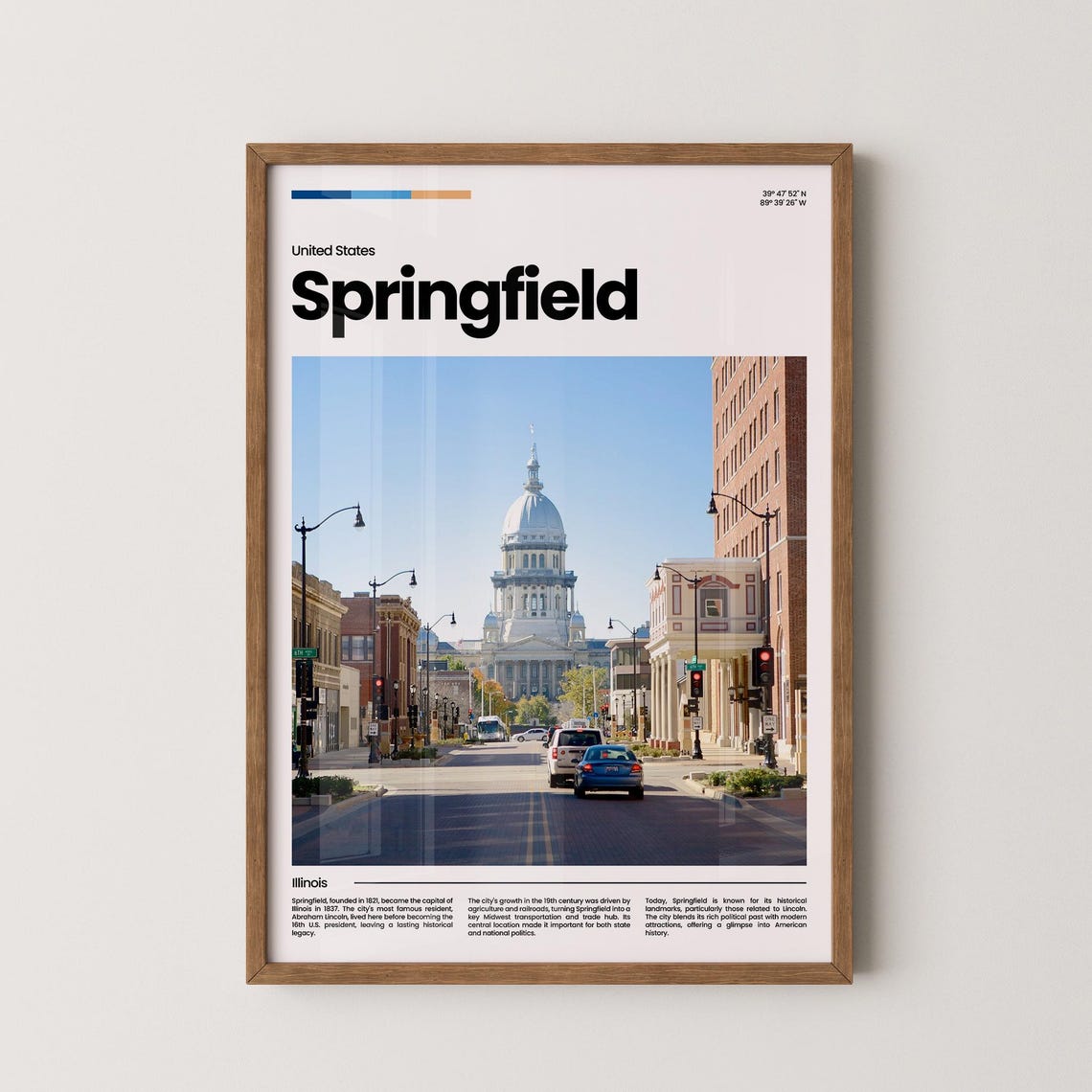Springfield Illinois State Capitol Dome Street Travel Poster