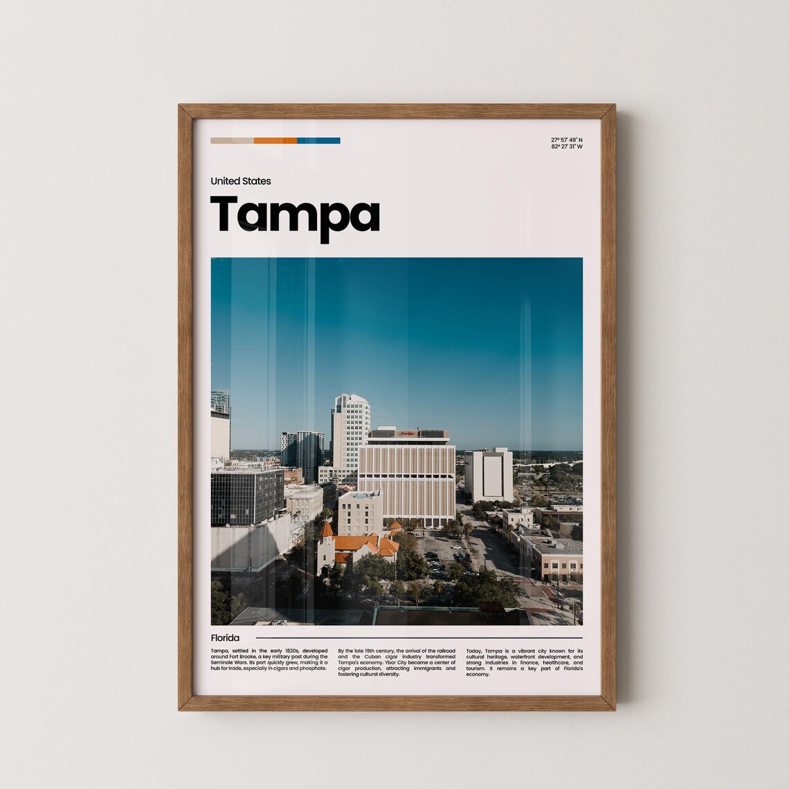 Tampa Florida Downtown Skyline Modern Travel Photography Poster