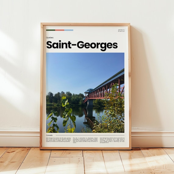 Saint Georges Quebec Red Bridge Riverside Canada Travel Photo Poster