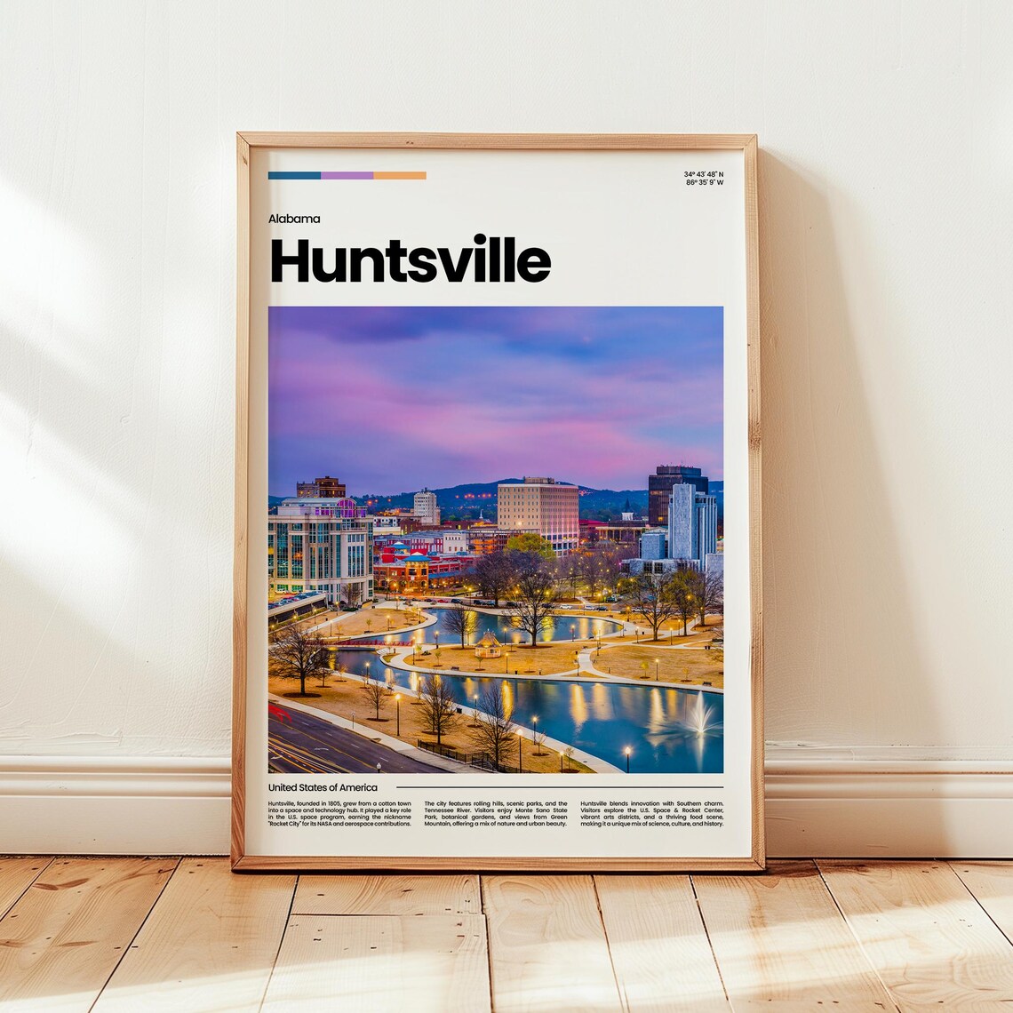 Huntsville Alabama Downtown Park Lights Evening Skyline Travel Wall Art