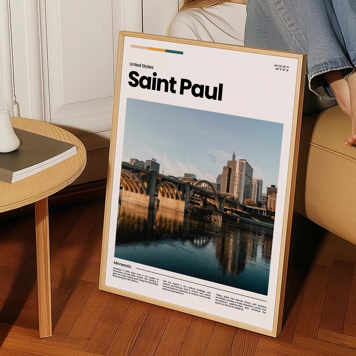 Saint Paul Riverfront Bridge Minnesota Calm Water Travel Poster - Image 3