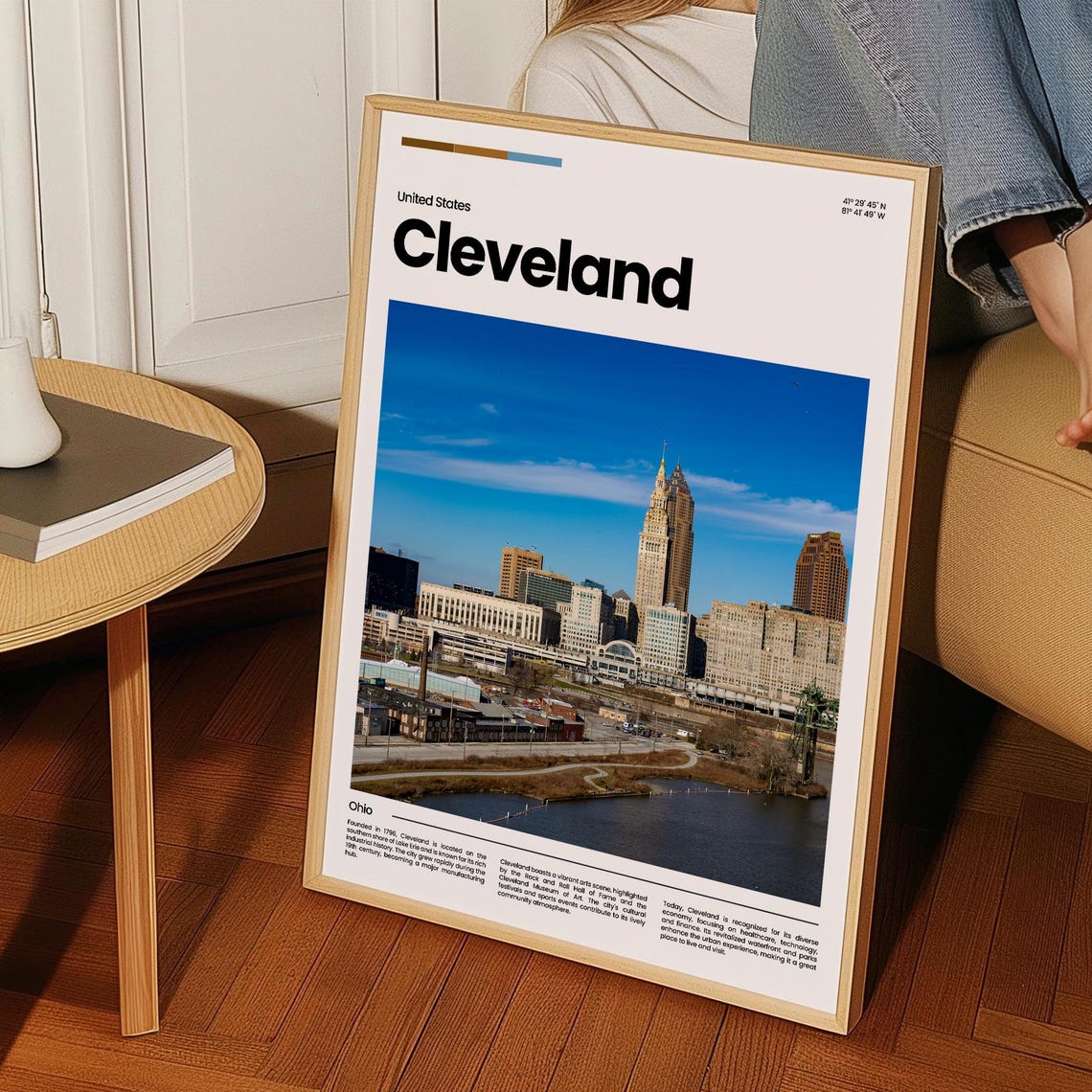 Cleveland Ohio Skyline Lakefront Blue Sky Downtown City Poster - Image 3