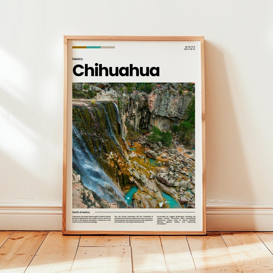 Chihuahua Mexico Canyon Waterfall Mossy Cliffs Travel Poster