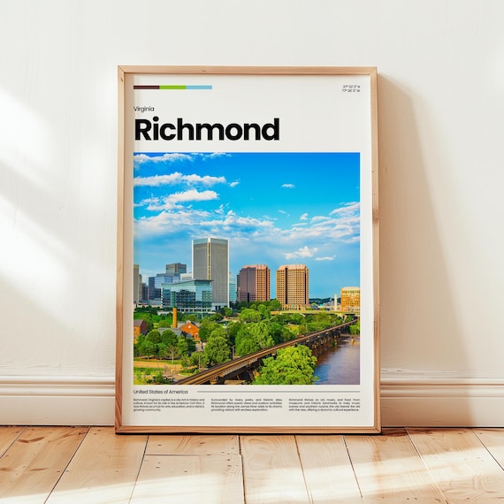Richmond Virginia Downtown Skyline River Bridge Travel Poster