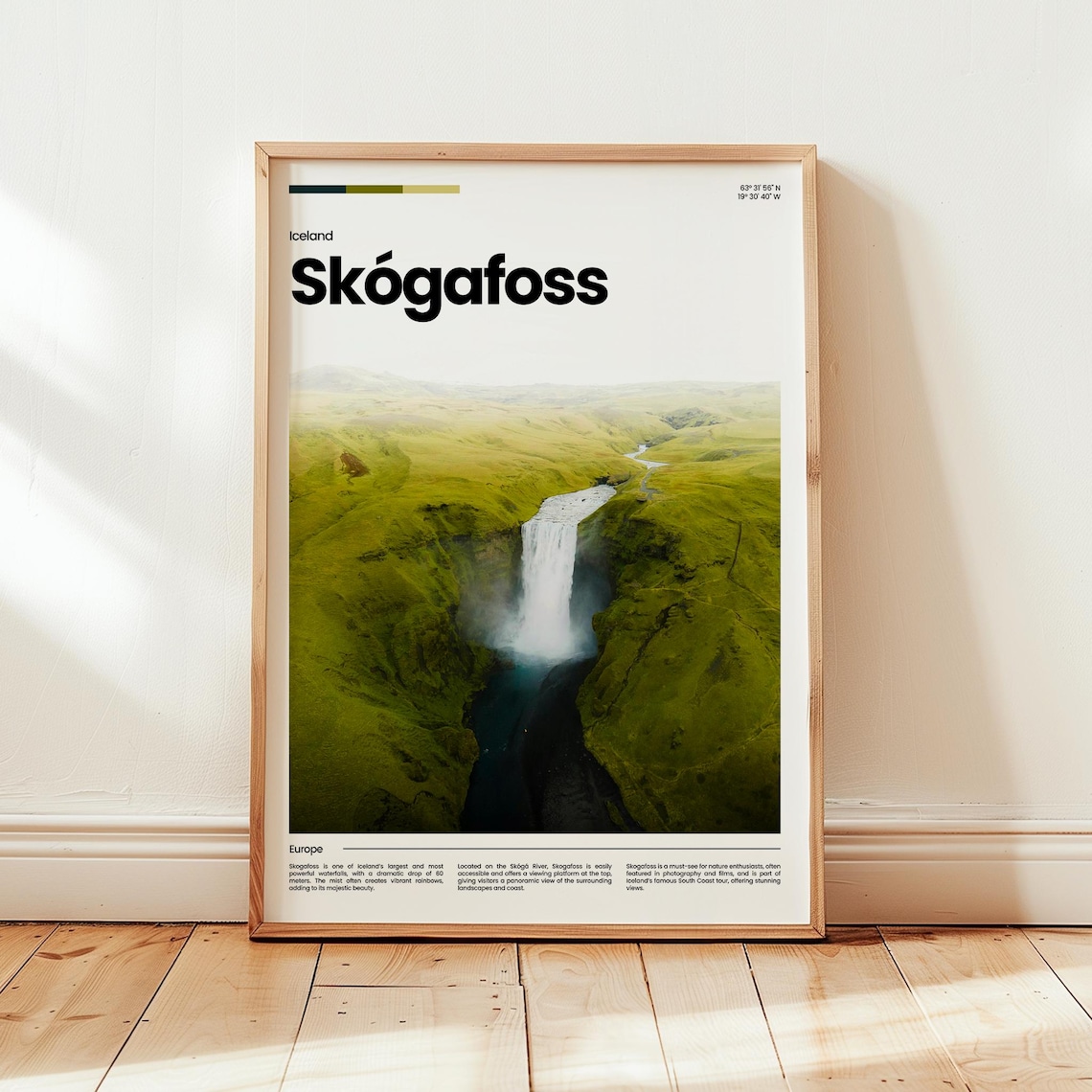 Skogafoss Iceland Waterfall Aerial Green Canyon Europe Travel Poster