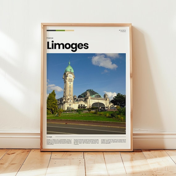 Limoges France Historic Train Station Clock Tower Travel Poster