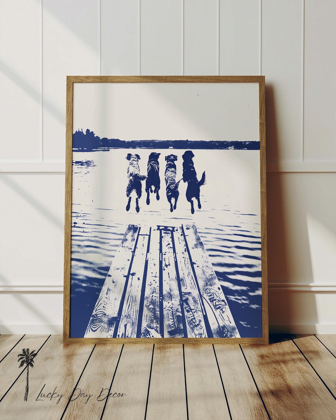 Jumping Four Joy Coastal Lake Dogs Summer Art Print