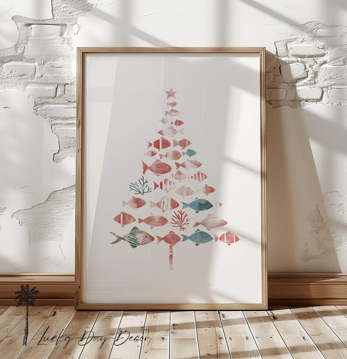 Whimsical Christmas Tree Fish Coral Art Print