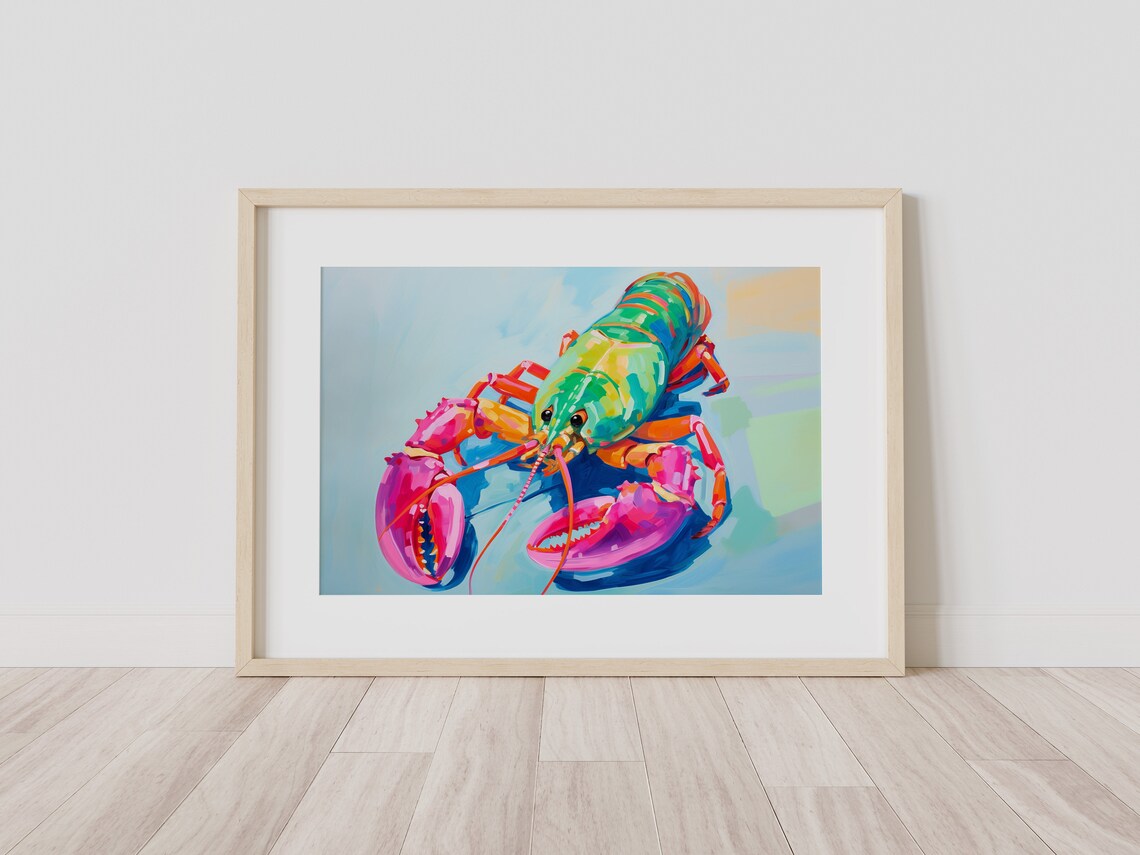 Tropical Lobster Art Print, Coastal Painting