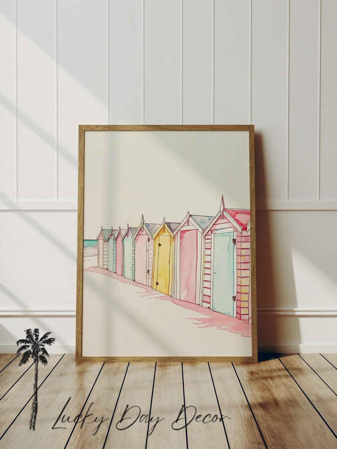 Beach Huts In Sand Coastal Art Print
