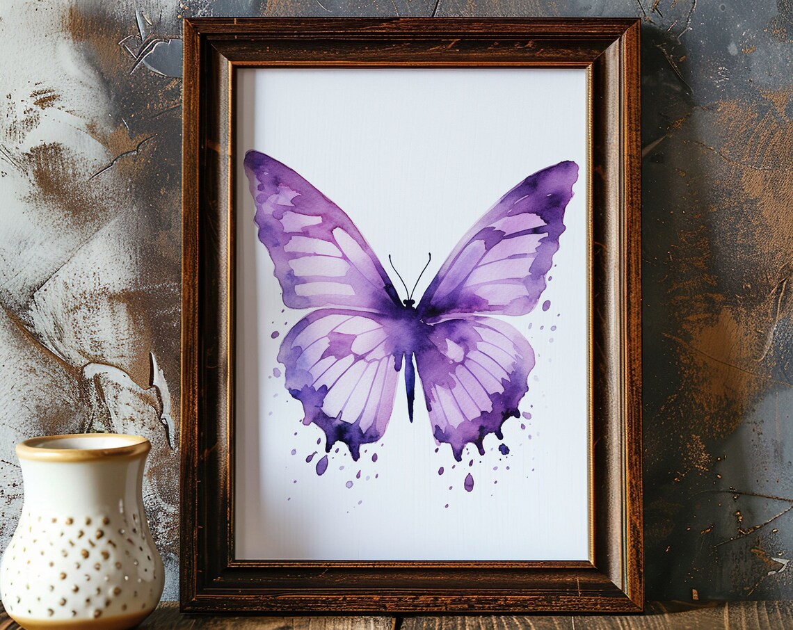 Purple Butterfly Splash Art Watercolor Bold Wing Decor Poster - Image 5