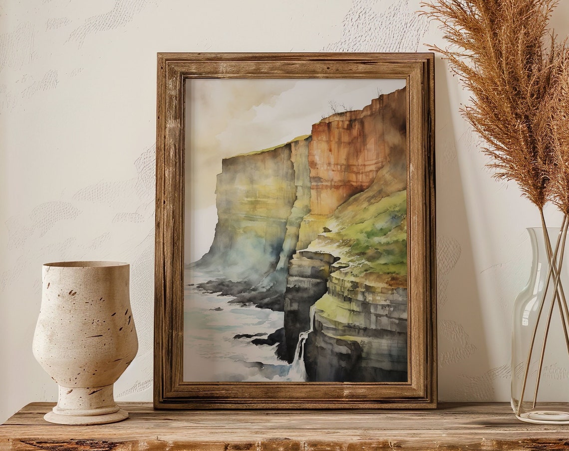 Cliffs of Moher Watercolor Sea Cliffs Ireland Coastal Art Poster