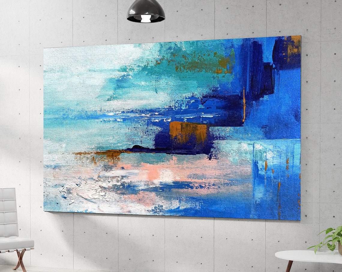 Bold Blue Blocks Teal Pink Gold Abstract Painting Modern Wall Poster