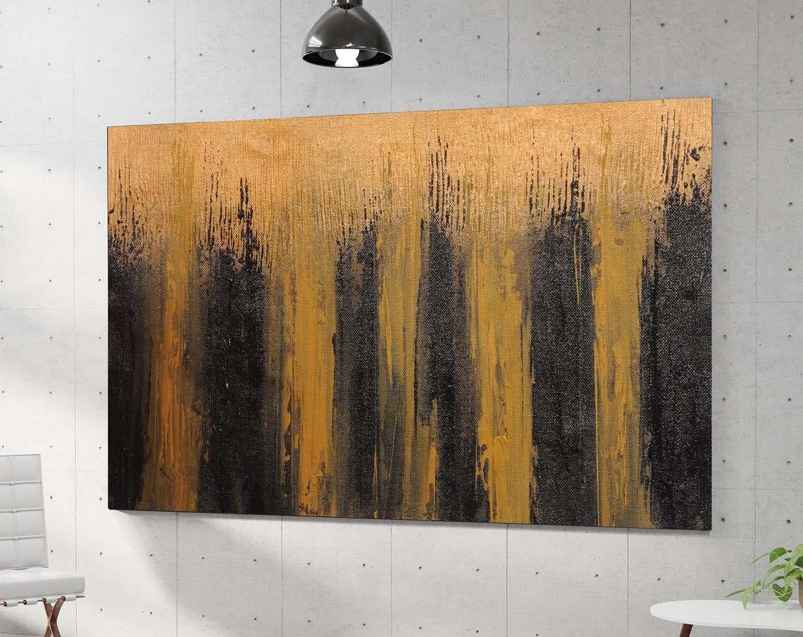 Black and Gold Striped Textured Abstract Horizontal Art Poster