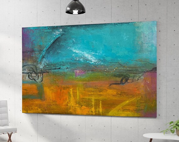 Blue And Orange Abstract Painting Art Extra Large Wall Art Big Art Palette Knife Art Extra Large Painting Home Wall Decor