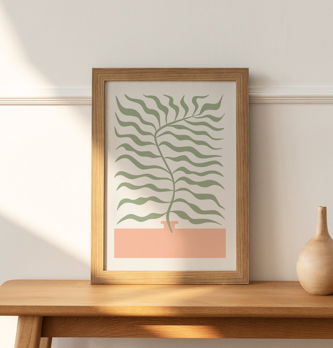 Sage Green Palm Plant Terracotta Minimalist Botanical Poster - Image 2