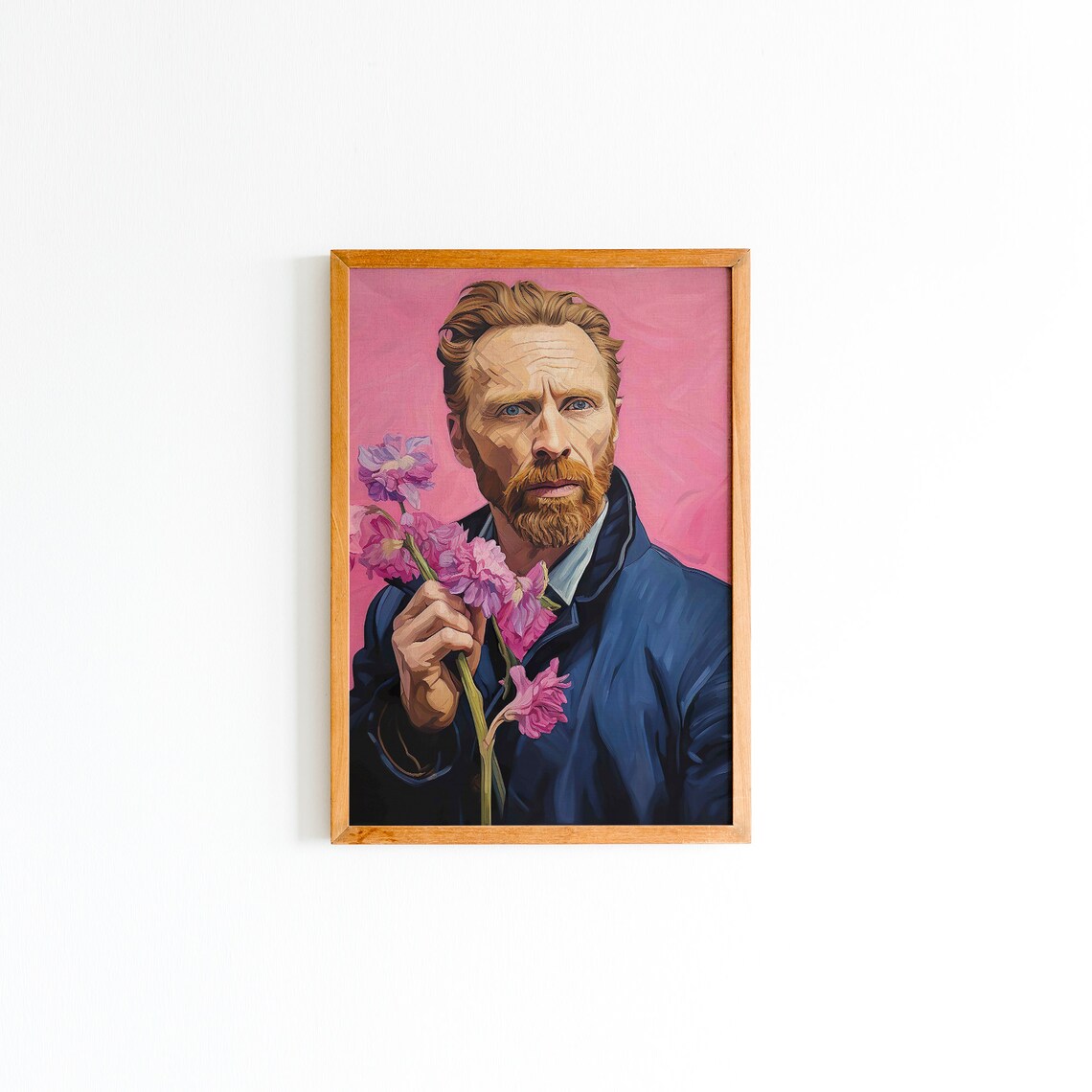 Van Gogh Pop Art Portrait Pink Flowers Modern Stylized Tribute Painting Poster - Image 2