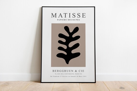 Matisse Berggruen 1953 Black Leaf Taupe Exhibition Style Poster