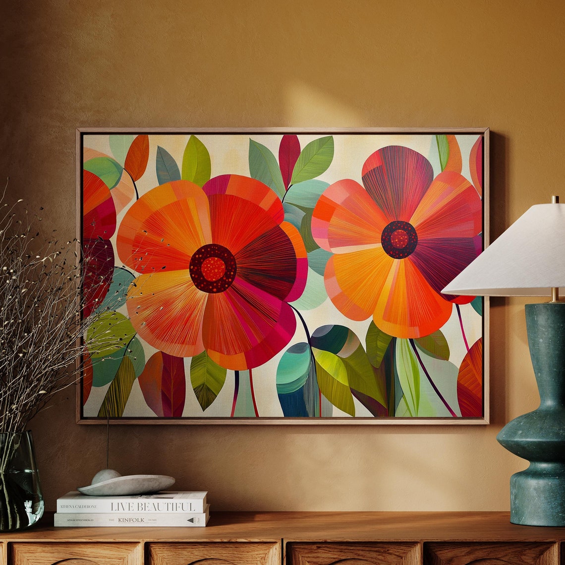 Bold Red Orange Poppy Florals Modern Abstract Vibrant Poster