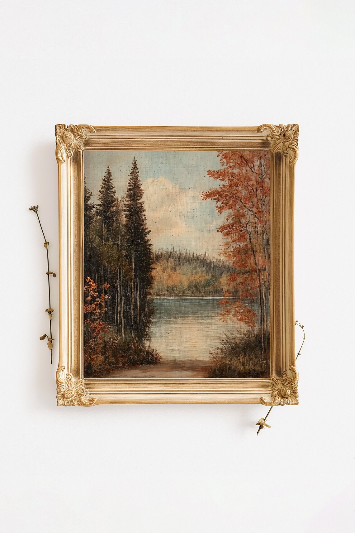 Vintage Fall Lake, Autumn Landscape Art Print - Image 2