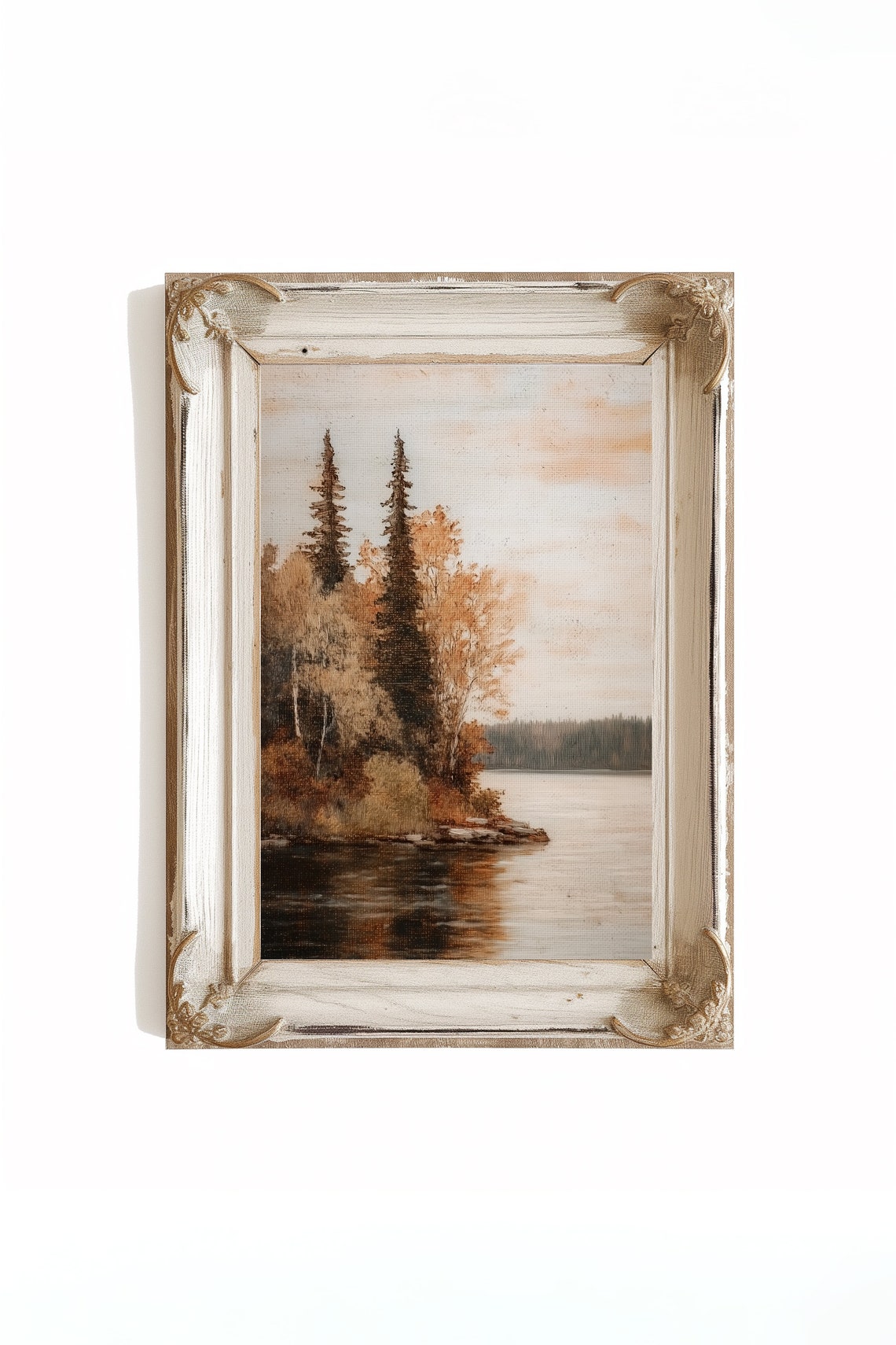 Autumn Lake Pines Golden Birch Trees Calm Water Fall Landscape Poster - Image 4