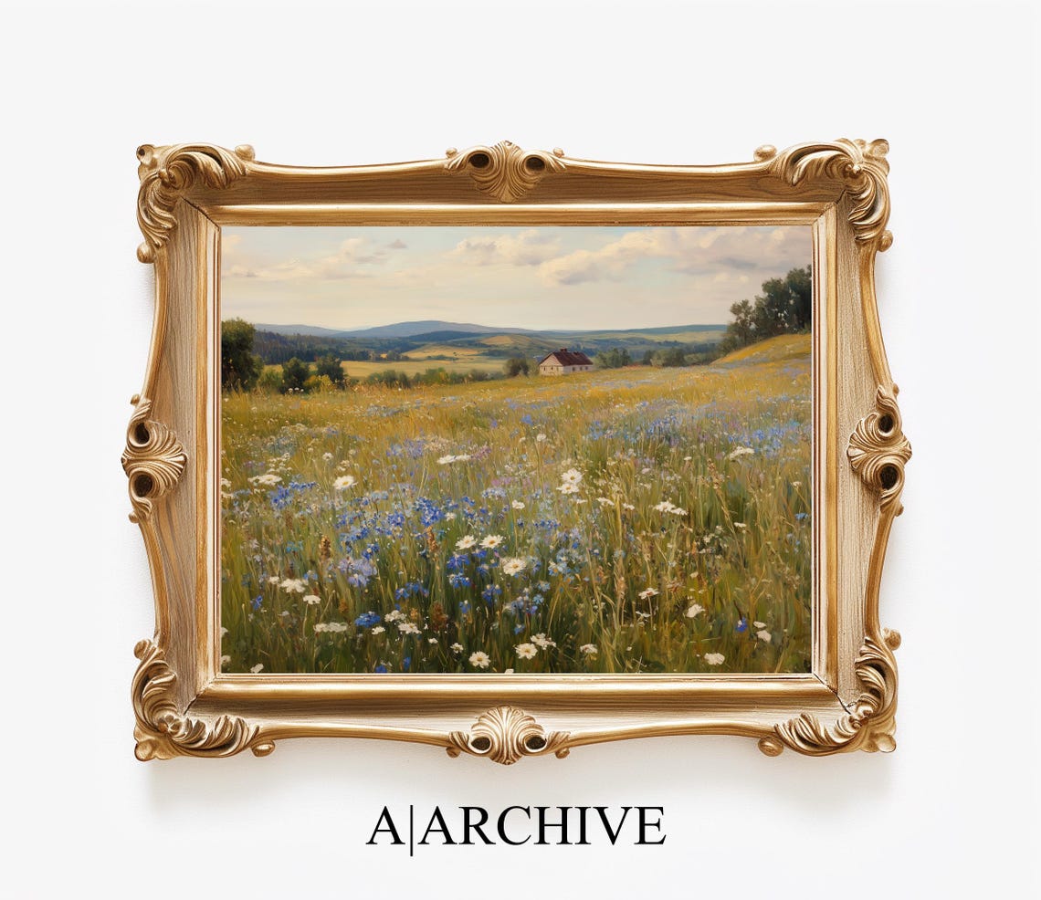 Golden Meadow Blue Cornflowers Farmhouse Country Landscape Poster - Image 4
