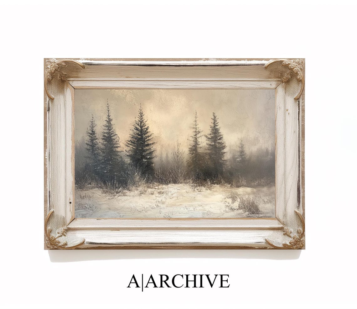 Tall Dark Pine Trees Snowy Field Pale Sky Winter Landscape Poster - Image 3