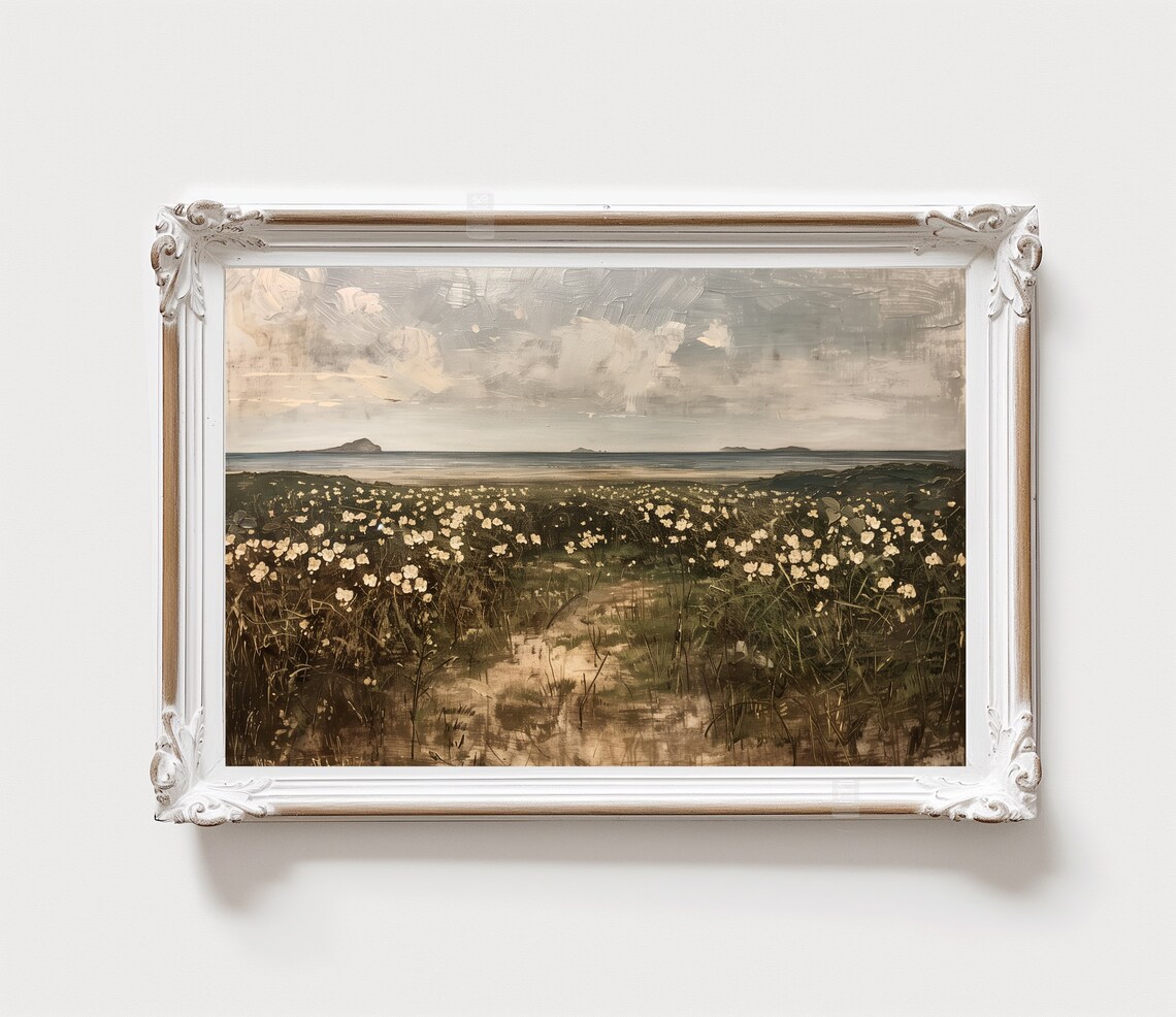 Coastal Wildflower Field White Blooms Sea Islands Summer Poster - Image 2