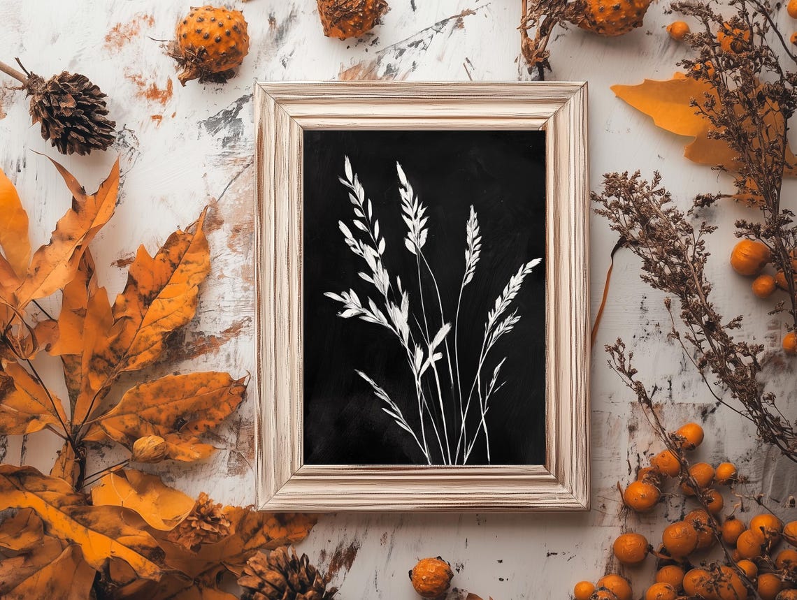 White Grass Stalks Botanical Study Dark Background Modern Art Poster - Image 3