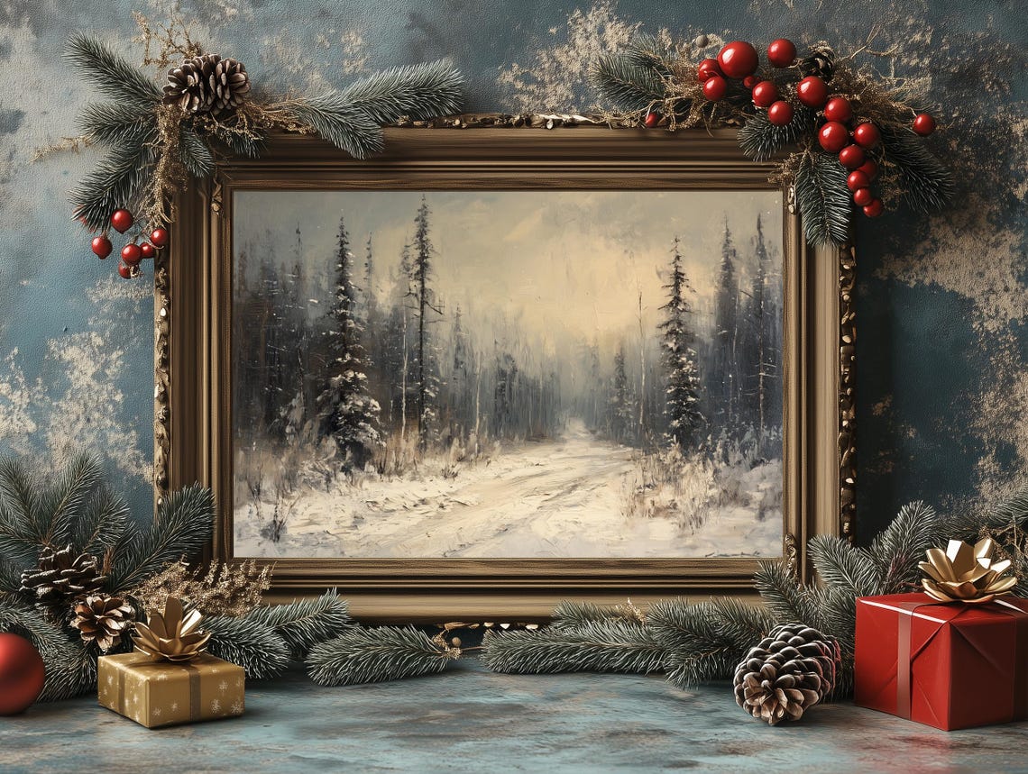 Golden Glow Snowy Pine Forest Path Winter Morning Landscape Poster - Image 4
