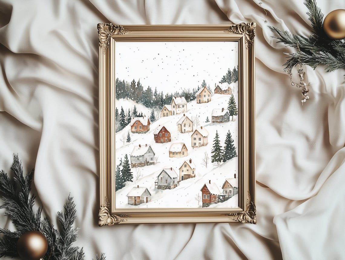 Snowy Sledding Hill Vintage Winter Countryside Fun Scene Poster - Image 3