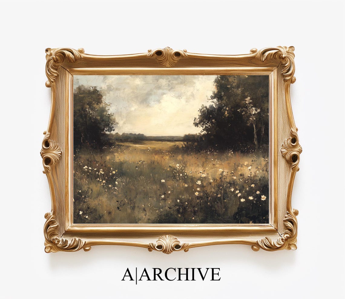 Moody Meadow Trees Dusk Golden Hour Landscape Vintage Art Poster - Image 4