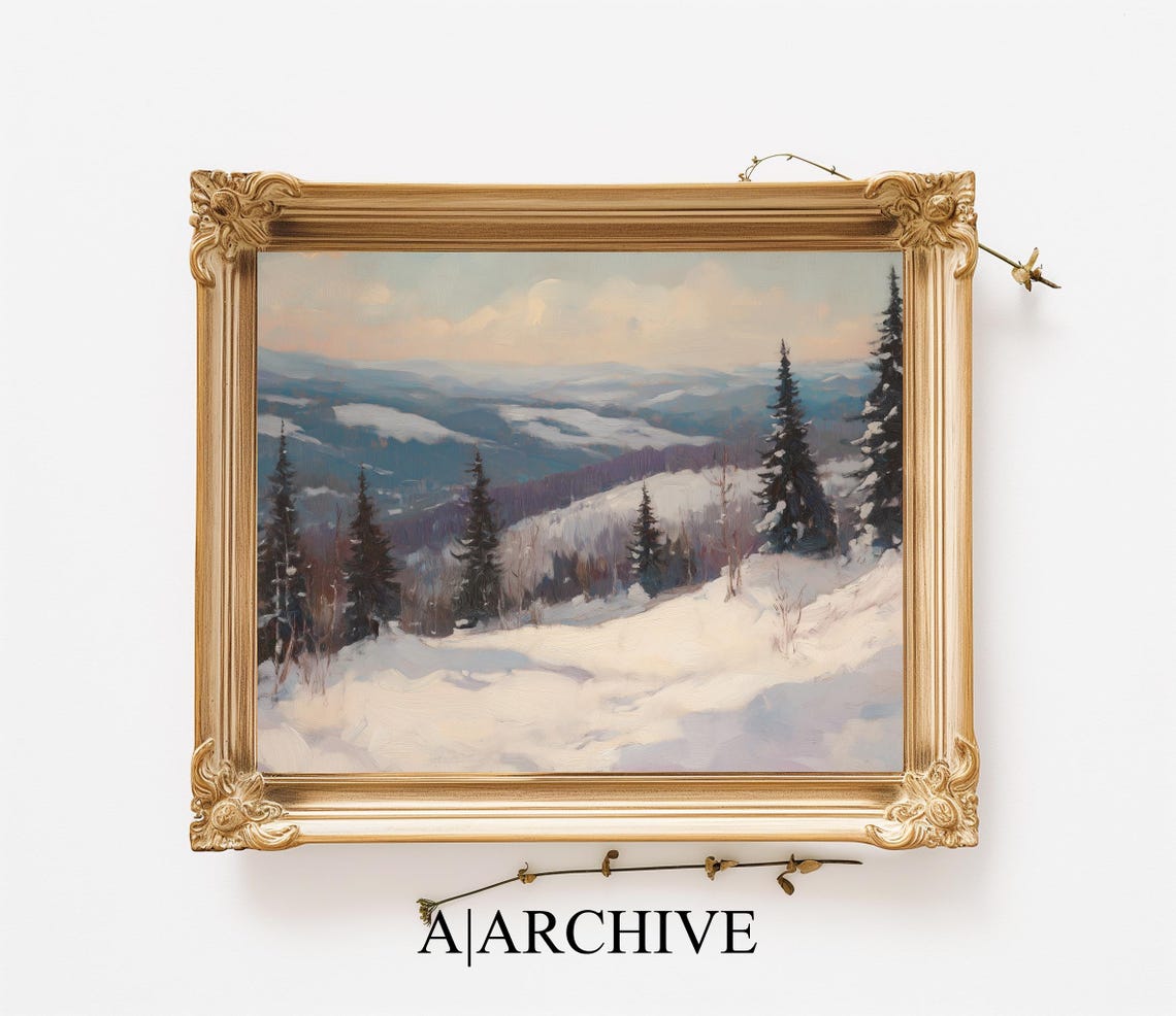 Snow Covered Mountain Valley Pine Forest Panoramic Winter View Poster - Image 2
